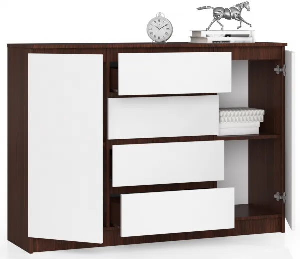 Ak furniture Komoda Kryštof 140 cm 2 skrinky a 4 zásuvky wenge/biela