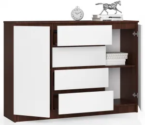 Ak furniture Komoda Kryštof 140 cm 2 skrinky a 4 zásuvky wenge/biela