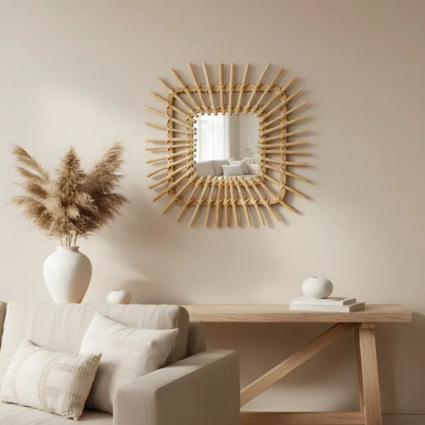 Tutumi Nástenné zrkadlo BOHO 45x45 cm bambus