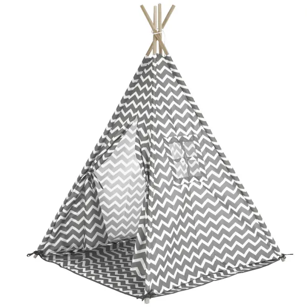 Detský stan-teepee, sivá/biela/vzor, ETENT