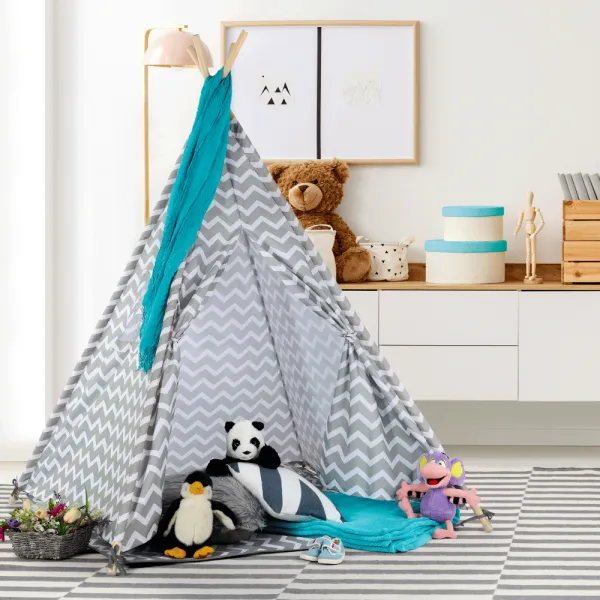Detský stan-teepee, sivá/biela/vzor, ETENT
