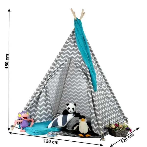 Detský stan-teepee, sivá/biela/vzor, ETENT