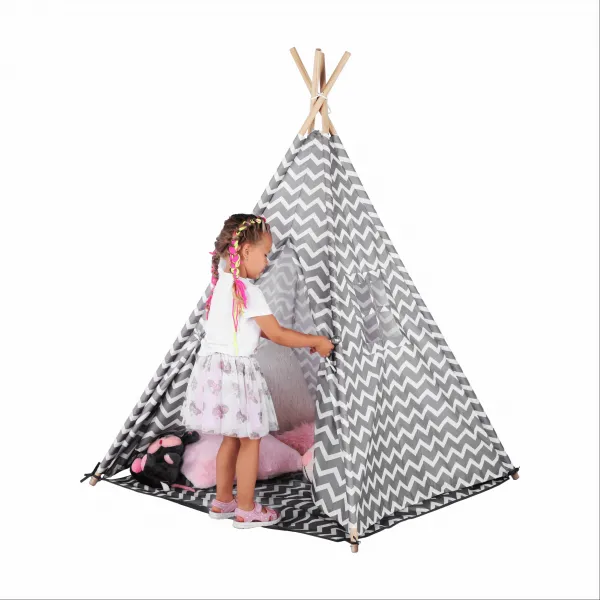 Detský stan-teepee, sivá/biela/vzor, ETENT