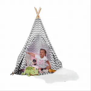 Detský stan-teepee, sivá/biela/vzor, ETENT