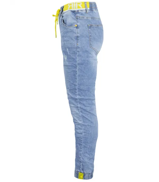 Pánske modré denim joggery s viazaním