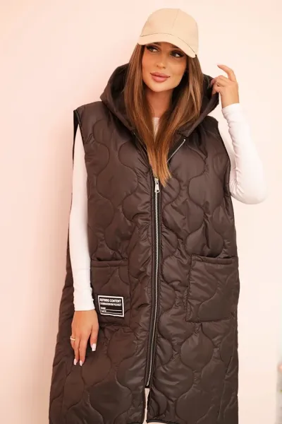 Legínovo Dámska prešívaná vesta Plus Size s kapucňou na zips fango Farba: Čierna, Veľkosť: UNI