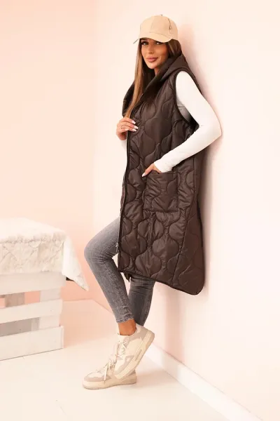 Legínovo Dámska prešívaná vesta Plus Size s kapucňou na zips fango Farba: Čierna, Veľkosť: UNI