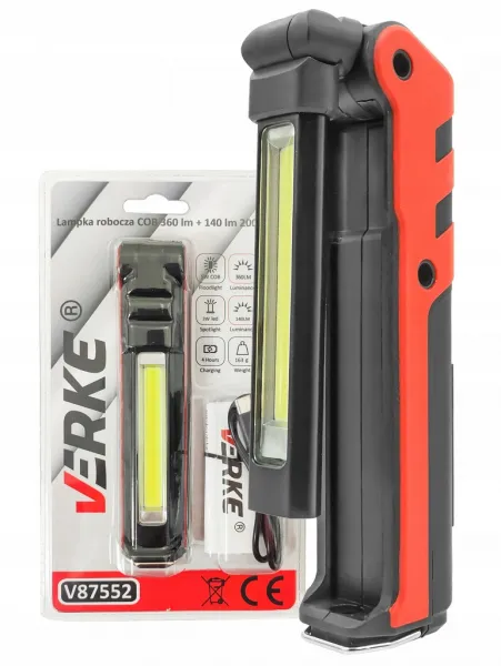 VERKE COB LED Dielenská lampa 360 lm + 140 lm, 2000 mAh