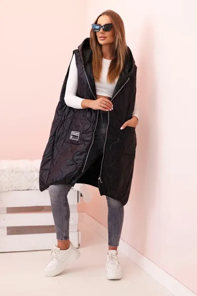 Legínovo Dámska prešívaná vesta Plus Size s kapucňou na zips fango Farba: Mokka, Veľkosť: UNI