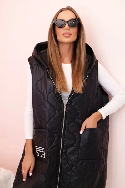Legínovo Dámska prešívaná vesta Plus Size s kapucňou na zips fango Farba: Čierna, Veľkosť: UNI