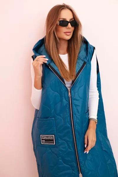 Legínovo Dámska prešívaná vesta Plus Size s kapucňou na zips fango Farba: Čierna, Veľkosť: UNI