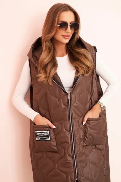 Legínovo Dámska prešívaná vesta Plus Size s kapucňou na zips fango Farba: Čierna, Veľkosť: UNI
