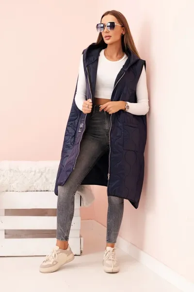 Legínovo Dámska prešívaná vesta Plus Size s kapucňou na zips fango Farba: Čierna, Veľkosť: UNI