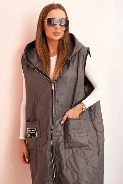 Legínovo Dámska prešívaná vesta Plus Size s kapucňou na zips fango Farba: Čierna, Veľkosť: UNI