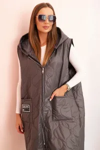 Legínovo Dámska prešívaná vesta Plus Size s kapucňou na zips fango Farba: Čierna, Veľkosť: UNI