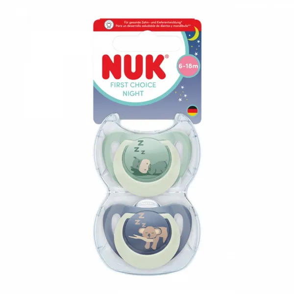 Cumlík NUK First Choice Night 6-18m 2 ks Hippo/Koala 6-18 m