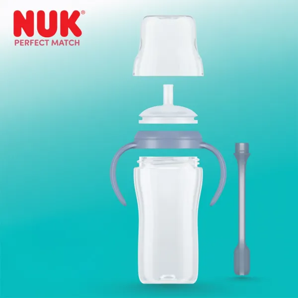 Kojenecká fľaša NUK Perfect Match na učenie so slamkou PENGUIN 260 ml