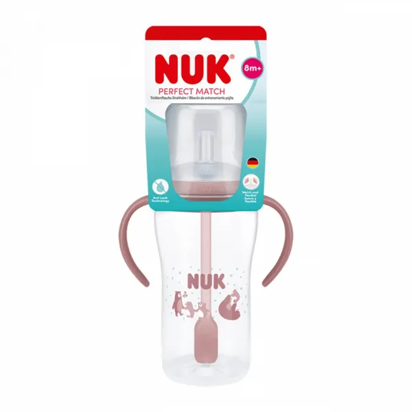 Kojenecká fľaša NUK Perfect Match na učenie so slamkou BEAR 260 ml