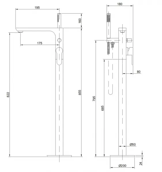 INVENA - Voľne stojaca vaňová batéria GLAMOUR Chrom BW-02-W01-V