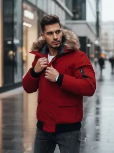 Pánska prešívaná bunda s kapucňou bordová farba Dstreet