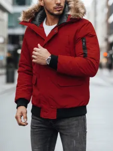 Pánska prešívaná bunda s kapucňou bordová farba Dstreet