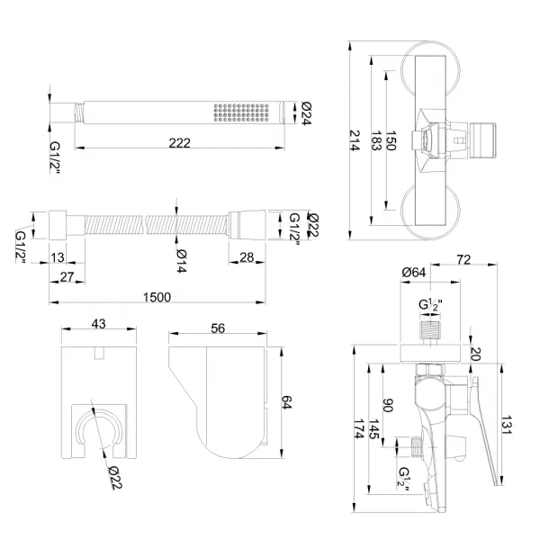 INVENA - Vaňová batéria NERI PLUS TREND meď BW-P1-014-L