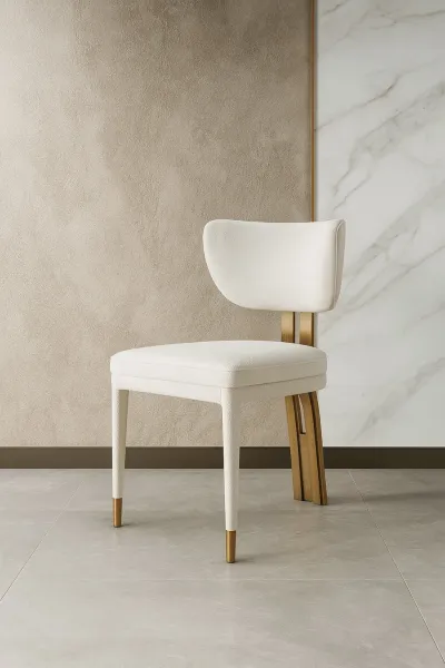 LivinHill Designová čalouněná jídelní židle Modig zlatá/bílá