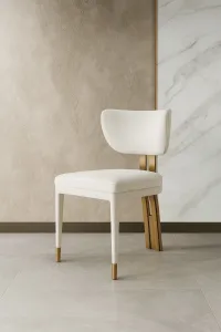 LivinHill Designová čalouněná jídelní židle Modig zlatá/bílá