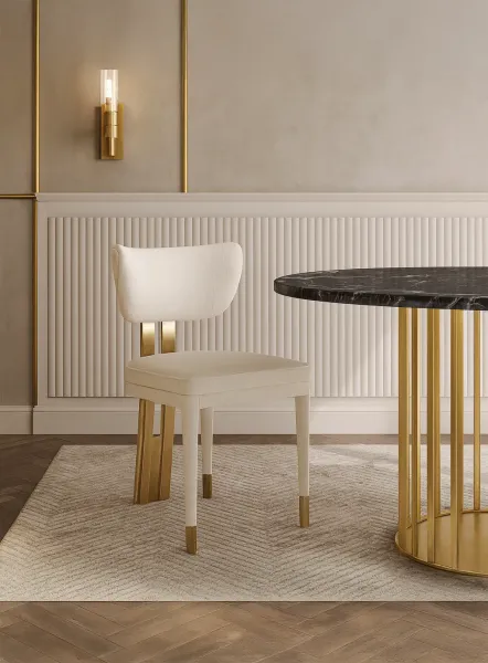 LivinHill Designová čalouněná jídelní židle Modig zlatá/bílá