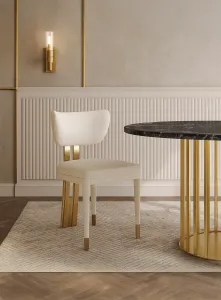 LivinHill Designová čalouněná jídelní židle Modig zlatá/bílá
