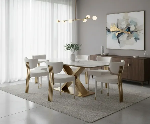 LivinHill Designová čalouněná jídelní židle Modig zlatá/bílá
