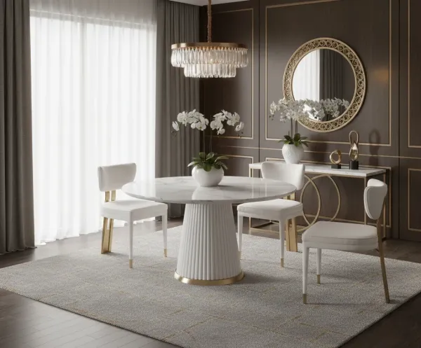 LivinHill Designová čalouněná jídelní židle Modig zlatá/bílá