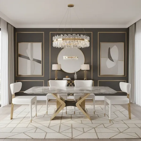 LivinHill Designová čalouněná jídelní židle Modig zlatá/bílá