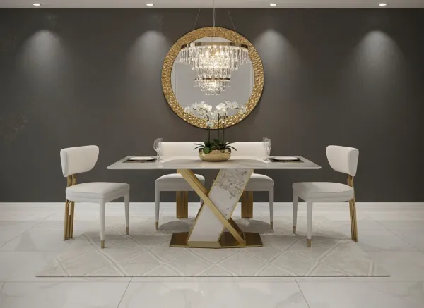 LivinHill Designová čalouněná jídelní židle Modig zlatá/bílá