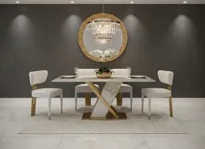 LivinHill Designová čalouněná jídelní židle Modig zlatá/bílá