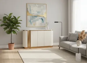 LivinHill Komoda Stilig ST917 158 cm ecru/zlatá/mramor