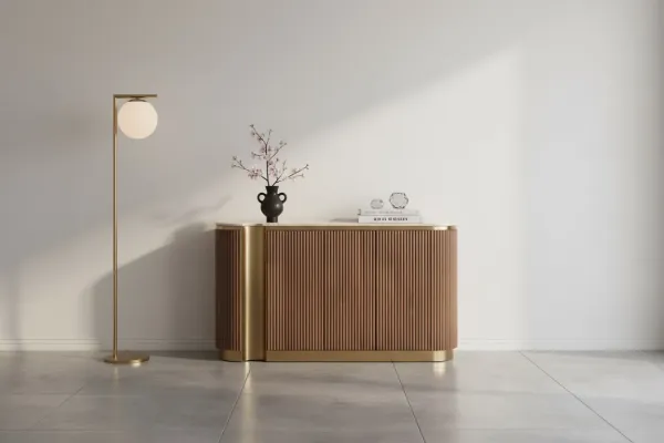 LivinHill Komoda Stilig ST917 158 cm ořech/zlatá/travertin