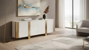 LivinHill Komoda Stilig ST921 200 cm bílá/zlatá/mramor