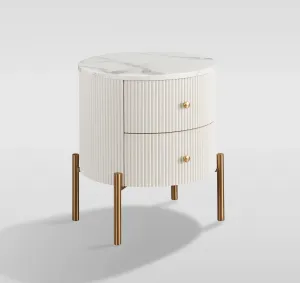 LivinHill Noční stolek Stilig 50 cm bílý mramor/zlatý
