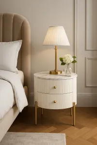 LivinHill Noční stolek Stilig 50 cm bílý mramor/zlatý