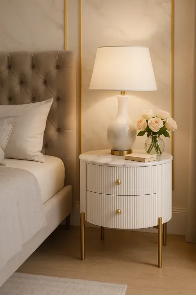 LivinHill Noční stolek Stilig 50 cm bílý mramor/zlatý