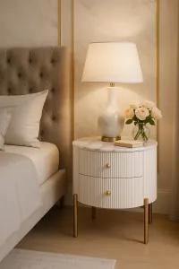 LivinHill Noční stolek Stilig 50 cm bílý mramor/zlatý