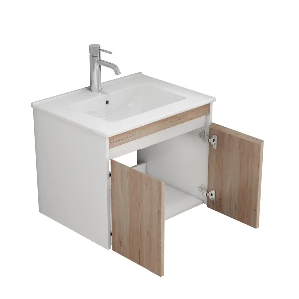 Závesná skrinka pod umývadlo Houseland Morvia 60 cm dub/biela