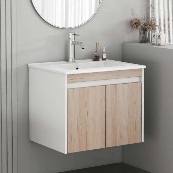 Závesná skrinka pod umývadlo Houseland Morvia 60 cm dub/biela
