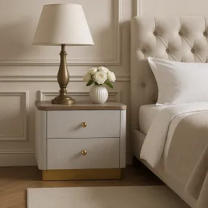 LivinHill Noční stolek Stilig ST891 55 cm ekokůže béžovošedý/zlatý