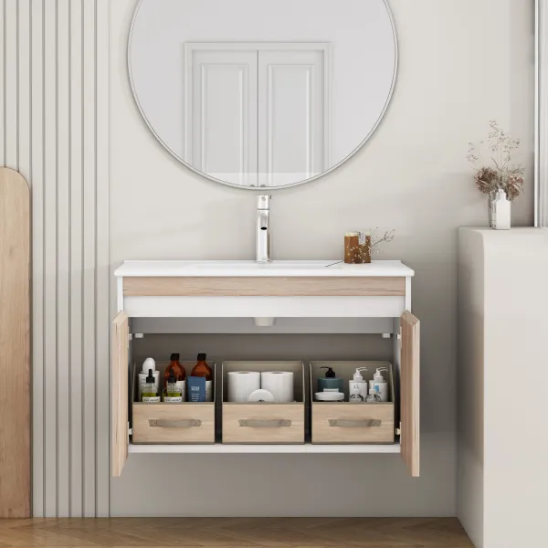 Závesná skrinka pod umývadlo Houseland Morvia 80 cm dub/biela