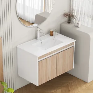 Závesná skrinka pod umývadlo Houseland Morvia 80 cm dub/biela