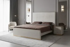 LivinHill Noční stolek Stilig ST891 55 cm ekokůže béžovošedý/zlatý