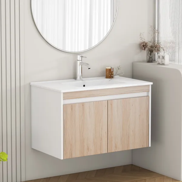 Závesná skrinka pod umývadlo Houseland Morvia 80 cm dub/biela