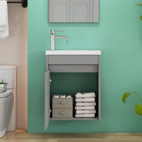 Závesná skrinka s umývadlom Houseland Zendi 40 cm sivá